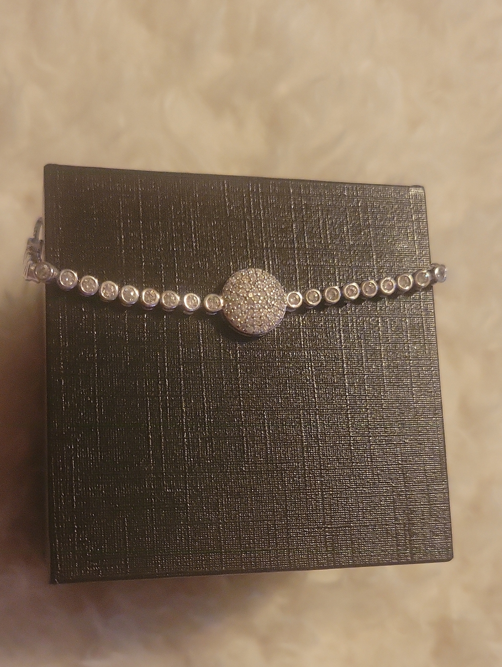 Sparkling Silver Pave Disc Tennis Bracelet - Women Jewelry